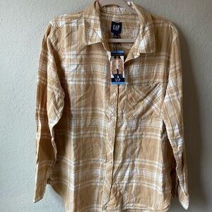 GAP Beige Plaid Long Sleeve Shirt